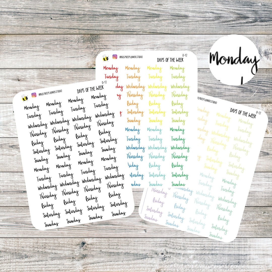 Days of the Week Planner Stickers/Bullet Journal/planner stickers/Erin  Condren