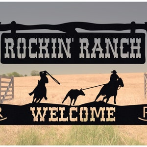 Ranch Sign with Team Ropers and Brand - Team Roping Sign Custom - Personalized Ranch Sign - Farm Sign - Cattle Brand Sign