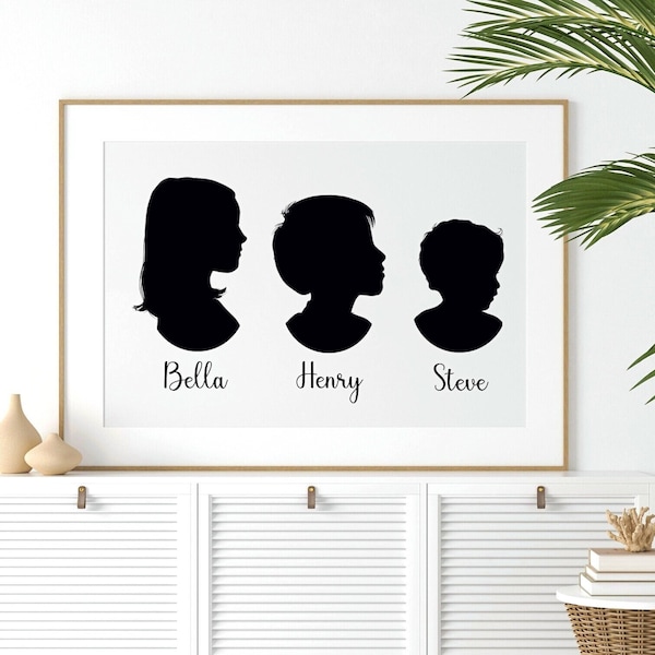 Portrait silhouette personnalisé, Portrait silhouette frère et sœur, Portrait personnalisé, Silhouette personnalisée, Portrait profil Cadeau de Noël personnalisé