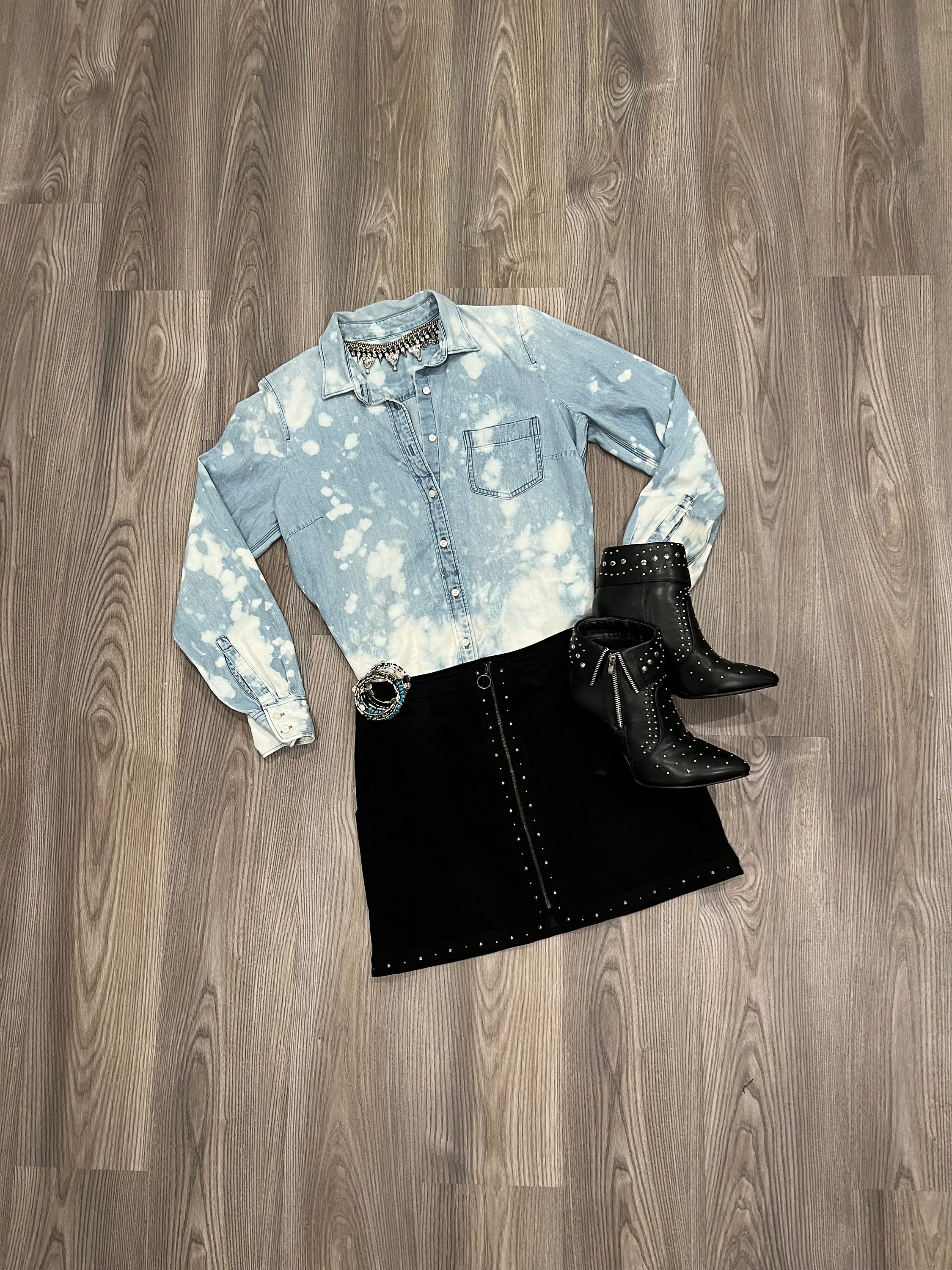 Bleached Denim Shirt - Etsy