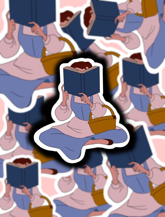 Belle Reading A Book Sticker Book Worm Sticker Theme Park Etsy