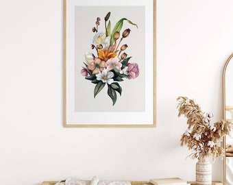 Autumn Wildflower Bouquet Art Print: Faded Flora Watercolor Painting