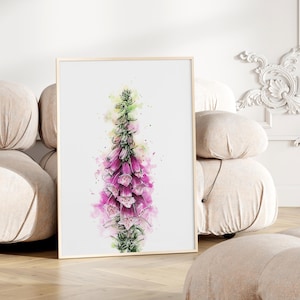 Foxgloves Watercolour Art Print Botanical Floral Wall Decor Expressive Watercolour Painting Nature Inspired Home Office Gift Pink Flower Art