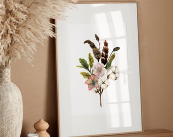 Rustic Fall Bouquet Art Print, Autumn Floral Watercolor