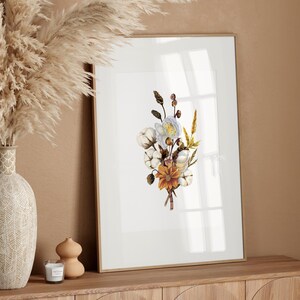 Herbst Gartenblumen Kunstdruck, Herbst Blumenstrauß, Bauernhaus Beige Blumendruck, Geschenk für Gärtner, Aquarell Blumendruck, Herbststrauß