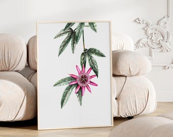Pink Passion Flower Watercolor Art Print: Botanical Wall Decor