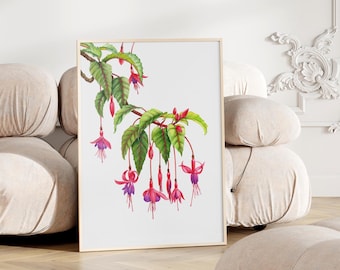 Fuchsia Flower Watercolor Art Print: Botanical Wall Decor