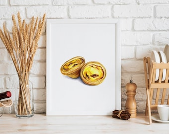 Pastéis de Nata Art Print Digital Download Portuguese Food Poster Pastel De Nata Egg Tart Download Custard Tart Printable Art Tarte De Nata