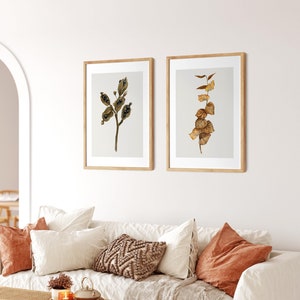 Set di 2 stampe autunnali, arte murale botanica con piante autunnali, decorazione boho con piante marroni calde, set di stampe di erbe autunnali, pittura ad acquerello con foglie autunnali