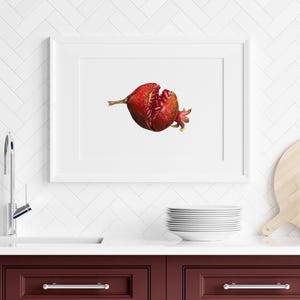 Pomegranate Art Print, Watercolor Fruit Painting, Kitchen Wall Decor, Ripe Pomegranate With Seeds Poster, Coffee Shop Wall Art, Fruit Market