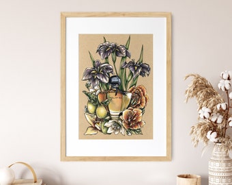 Illustrazione del profumo Guerlain Shalimar, stampa artistica: decorazione vintage per toeletta