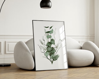 Sage Green Botanical Art Print: Boho Scandinavian Wall Decor