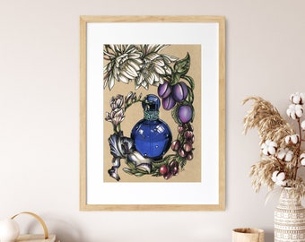 Stampa artistica del profumo Midnight Fantasy di Britney Spears: decorazione floreale per la toeletta