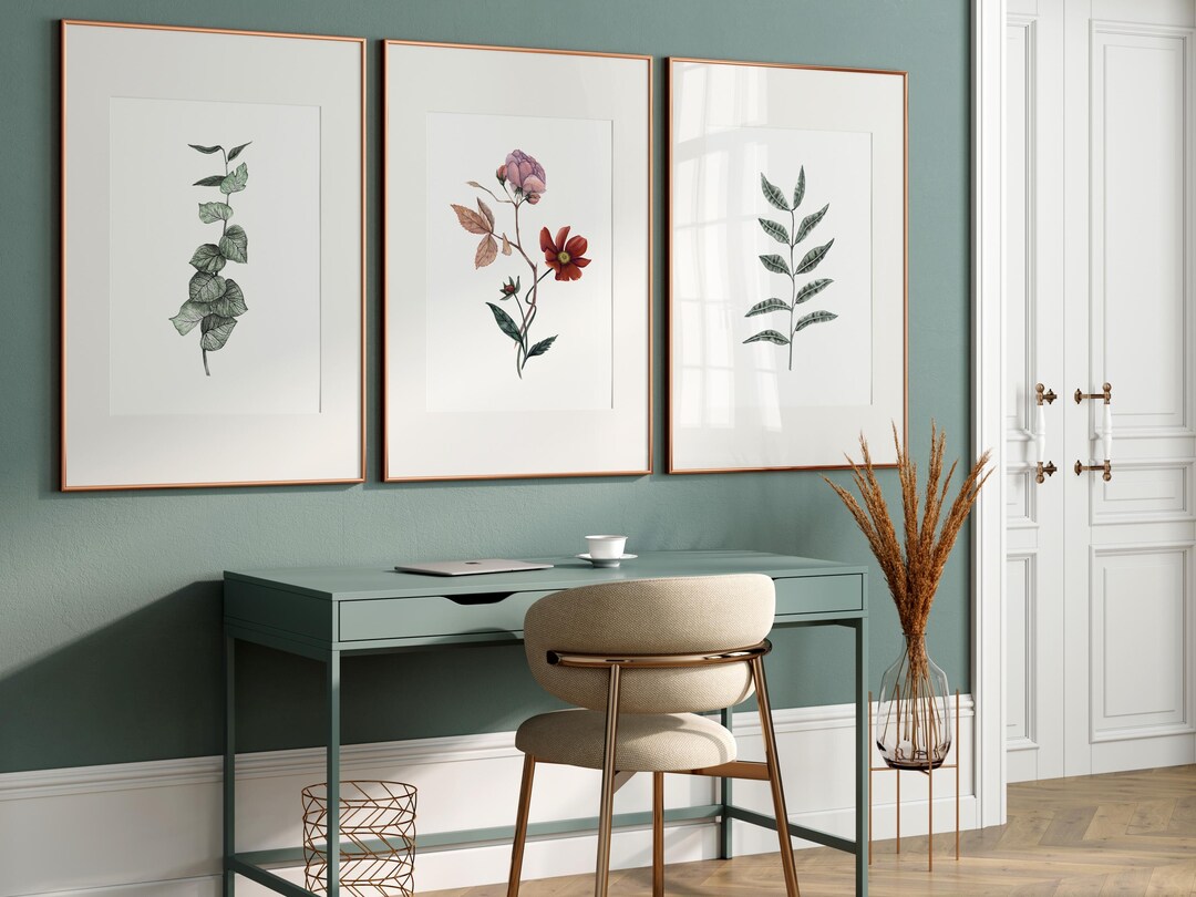 Botanical Print Set of 3, Minimalist Floral Wall Art - Etsy