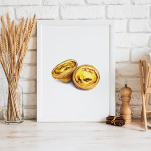 Pastéis de Nata Art Print Traditional Portuguese Custard Tart Watercolor Pastry Painting Kitchen Wall Decor Egg Tart Poster Pastel De Nata