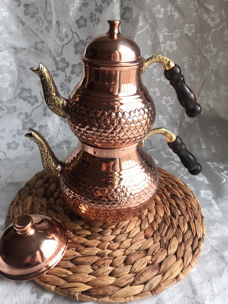 Traditional Turkish Copper Teapot With Wooden Handle Copper Etsy