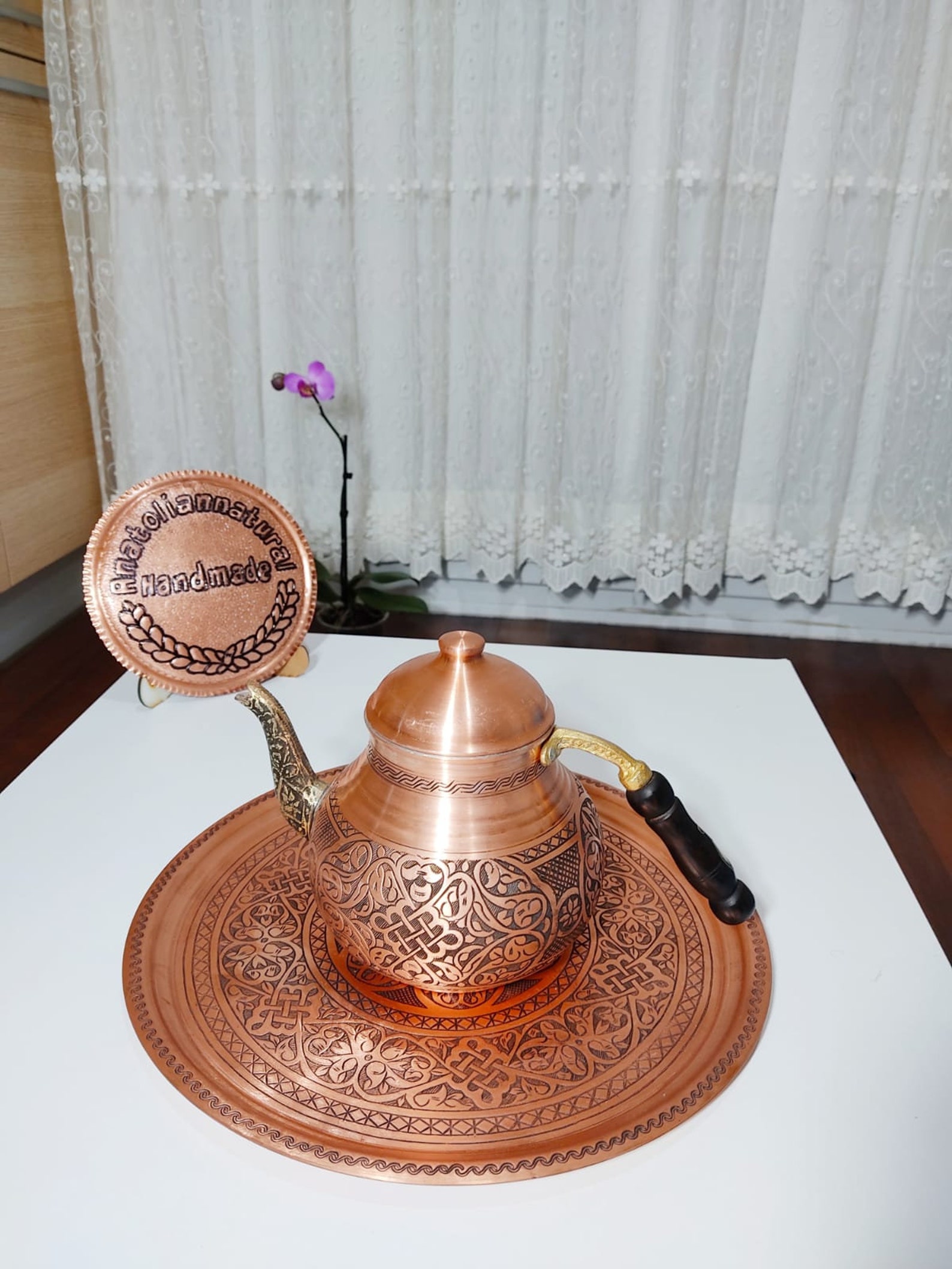 Traditional Turkish Copper Teapot With Wooden Handle Copper Etsy