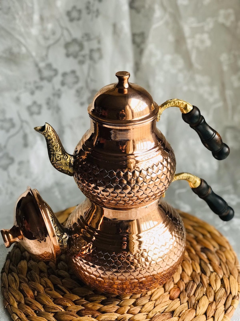 Traditional Turkish Copper Teapot With Wooden Handle Copper Etsy