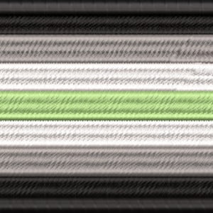 May include: A grey, white and light green striped flag with a black border.