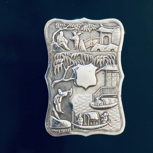 Een uitzonderlijke, fijne en indrukwekkende antieke Chinese Export Silver Card Case - Circa 1870