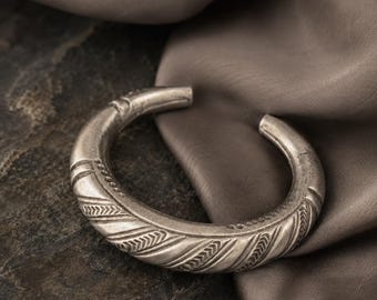 Vintage 1960s Rajasthani Tribal Silver Cuff Bracelet – Authentic Indian Heritage Statement Piece