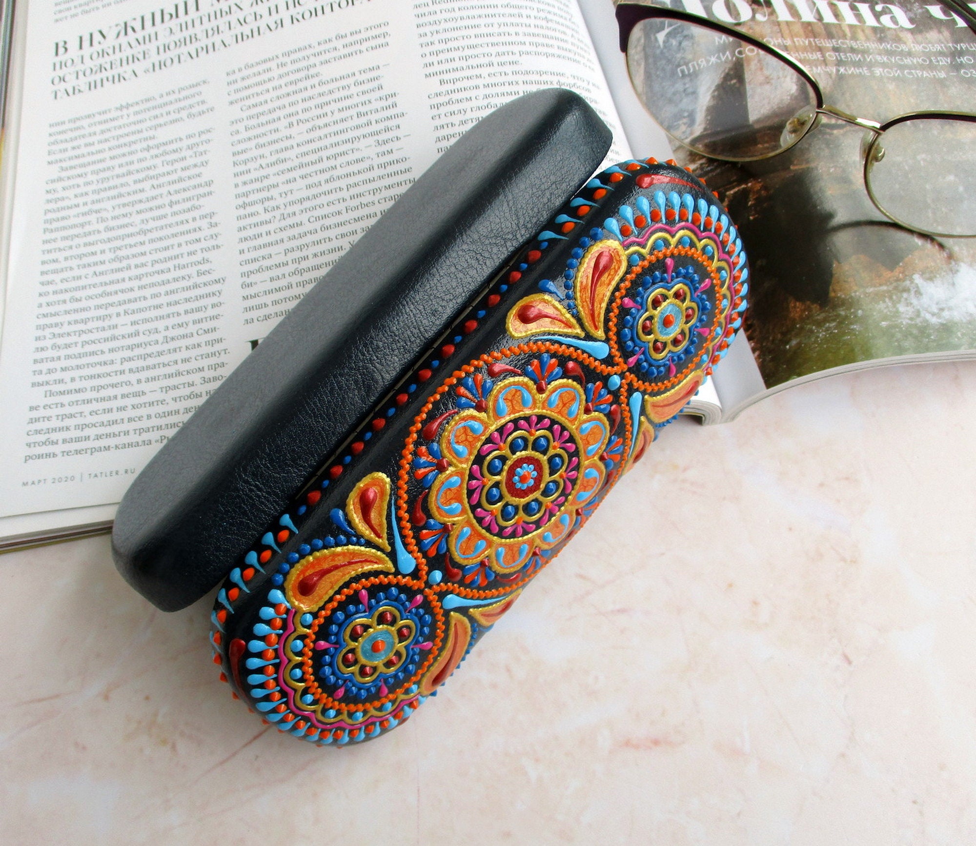 Handpainted glasses case Eyeglass case hard Glasses holder Etsy
