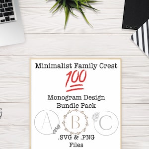 Minimalist Family Crest Monogram Frame Designs | 100 Variations in .SVG and .PNG File Format | Monogram Multi-Purpose Bundle Pack