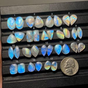 Rainbow Moonstone Pair Top Grade Quality 100% Natural Cabochon Loose Gemstone For Making Earring Code ZL-1367