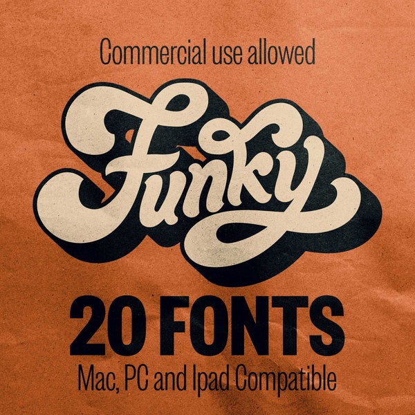 20 Funky fonts, Hipster Fonts, Retro script, Procreate font, commercial use, Psychedelic Fonts, Groovy font, Vintage font, Boho font