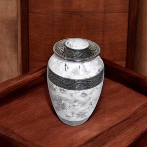 BUYERWELL Urns for Human Ashes Adult, Burial Urns, Decorative Urns, Funeral Urns, Cremation Urns, Marble Finish with Silver Decorative Band