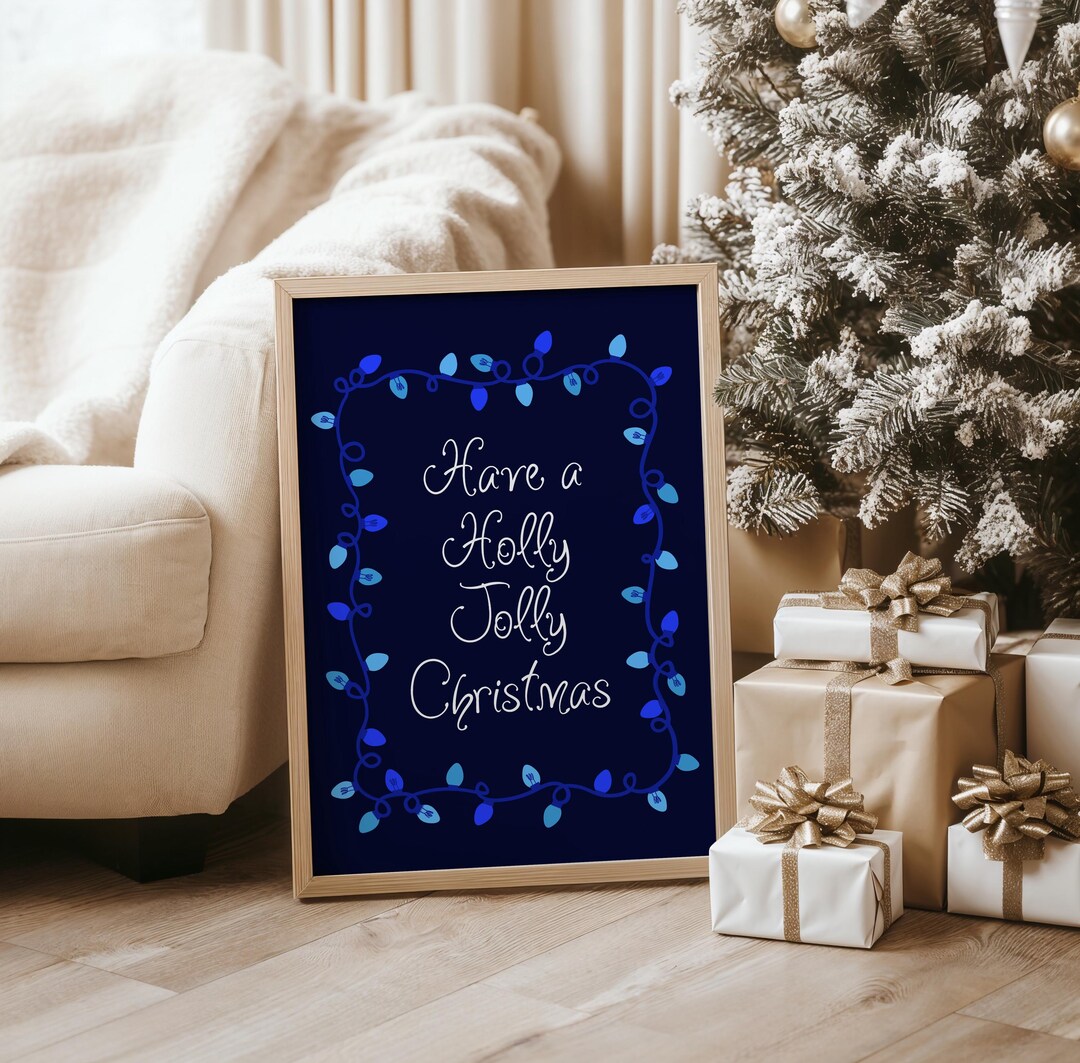 Trendy Christmas Print Blue Christmas Wall Art, Trendy Home Decor, Blue ...
