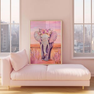 Boho Elephant Wall Art Digital Download Pink Elephant Nursery Wall Art Girl Elephant Colorful Print Little Girls Room Trendy Teen Decor PNG