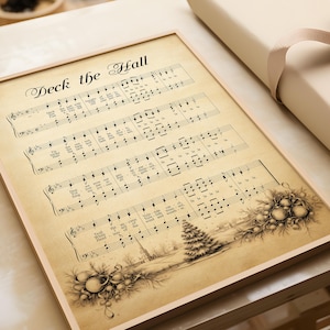 Deck the Halls Vintage Christmas Sheet Music Piano Print Christmas Wall Art, Trendy Home Decor Holiday Printable Christmas Design Festive