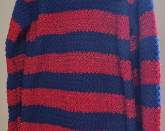 Long Pullover, blau/rot