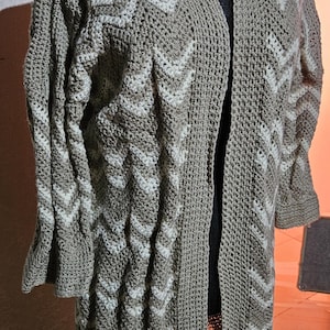 Cappotto all&#39;uncinetto/cardigan lungo, naturale/beige, fatto a mano, all&#39;uncinetto