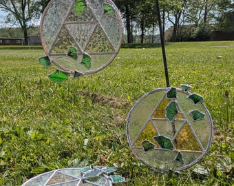 Triforce Handmade Stained Glass Suncatcher with Ginkgo Leaves (6 inch)
