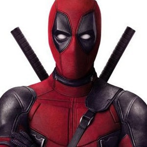 May include: A red and black superhero costume with a mask and two swords. The costume has a black belt and a black and grey chest piece.