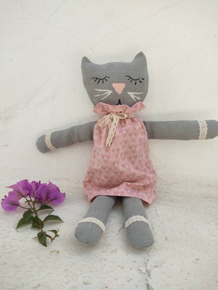 3 Years Woven Fabric Patchwork Mr Cat 37cm Soft Toy A B Gee 