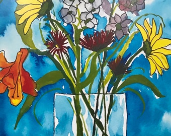 print-watercolor painting-flower painting-Flowers from Friends