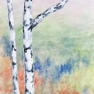 Birch Tree Painting-Original Watercolor Painting-Two Birch Trees-8x10