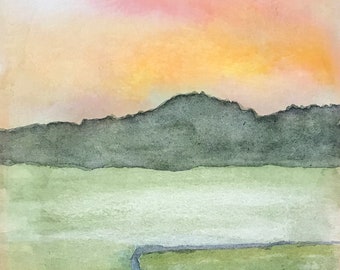 Sunrise Painting-Original watercolor-Watercolor painting-Sunrise-10 x 8