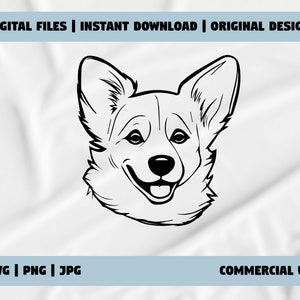 Cute Corgi Head SVG File - Perfect for Apparel and Gifts, Includes Commercial License, Ideal Pet Lover Gift