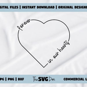 Fichier SVG/PNG/DXF commémoratif pour toujours dans nos coeurs - motif coeur pour produits hommage, licence commerciale incluse