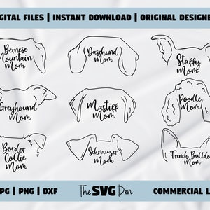 Dog Breed Ear SVG Bundle for Apparel and gifts - Includes PNG, DXF Files with Business License - Pet Theme Crafting