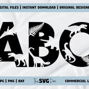 Jurassic-Inspired SVG Kids’ Letters File Bundle, Dinosaur Cutout Design for Child-Friendly Projects, Commercial Use