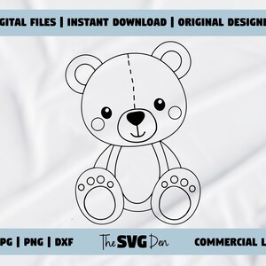 Cute Teddy Bear Graphic File SVG/PNG/DXF - Ideal for T-shirts & Merchandise, Commercial Use License Included, Great for Gifts