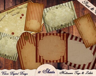 Shabby Blank Tags and Labels For Halloween Decoration Junk Journal Scrapbook Instant Download