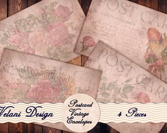 Beautyful Grungy Vintage Postcard Envelopes Ephemera For Junk Journal, Scrapbook, Invitations Instant Download