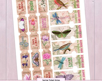 Vintage Spring Ticket Strips Ephemera INSTANT DOWNLOAD