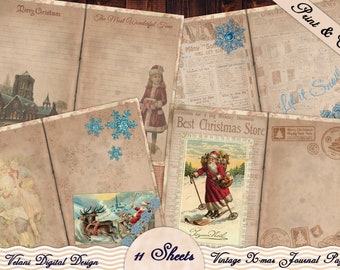 Vintage Christmas Junk Journal Pages Ephemera Lace Glitter Scrapbooking Digital Paper Instant Download